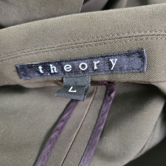 Theory‎ Sage Green Brown Blazer Top L Three Button Front Pockets - Picture 3 of 10